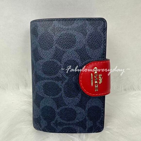 Coach Medium Corner Zip Wallet In Signature Canvas/Denim/Bold Gold CW786 NWT - Picture 2 of 7